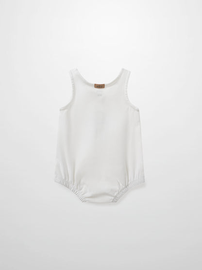 Mini Gallery Romper white baby girls romper by Adee; sleeveless