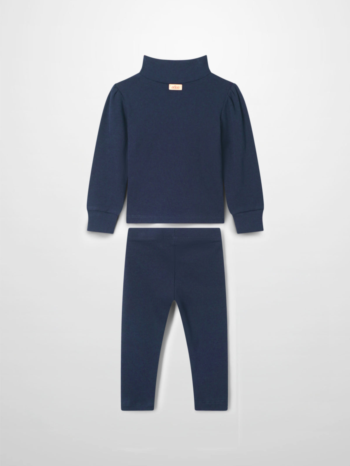 Ribbed Legging Set Puff Sleeves in navy for little girls; two-piece Adee outfit.
