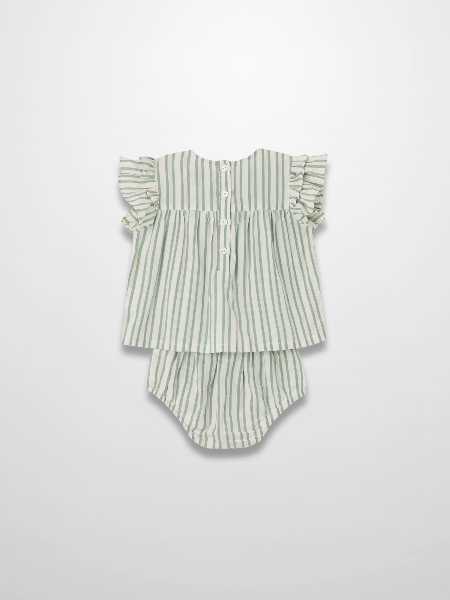 Green Striped Ruffled Shirt &amp; Bloomers Set