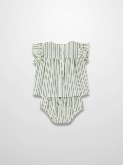 Green Striped Ruffled Shirt &amp; Bloomers Set