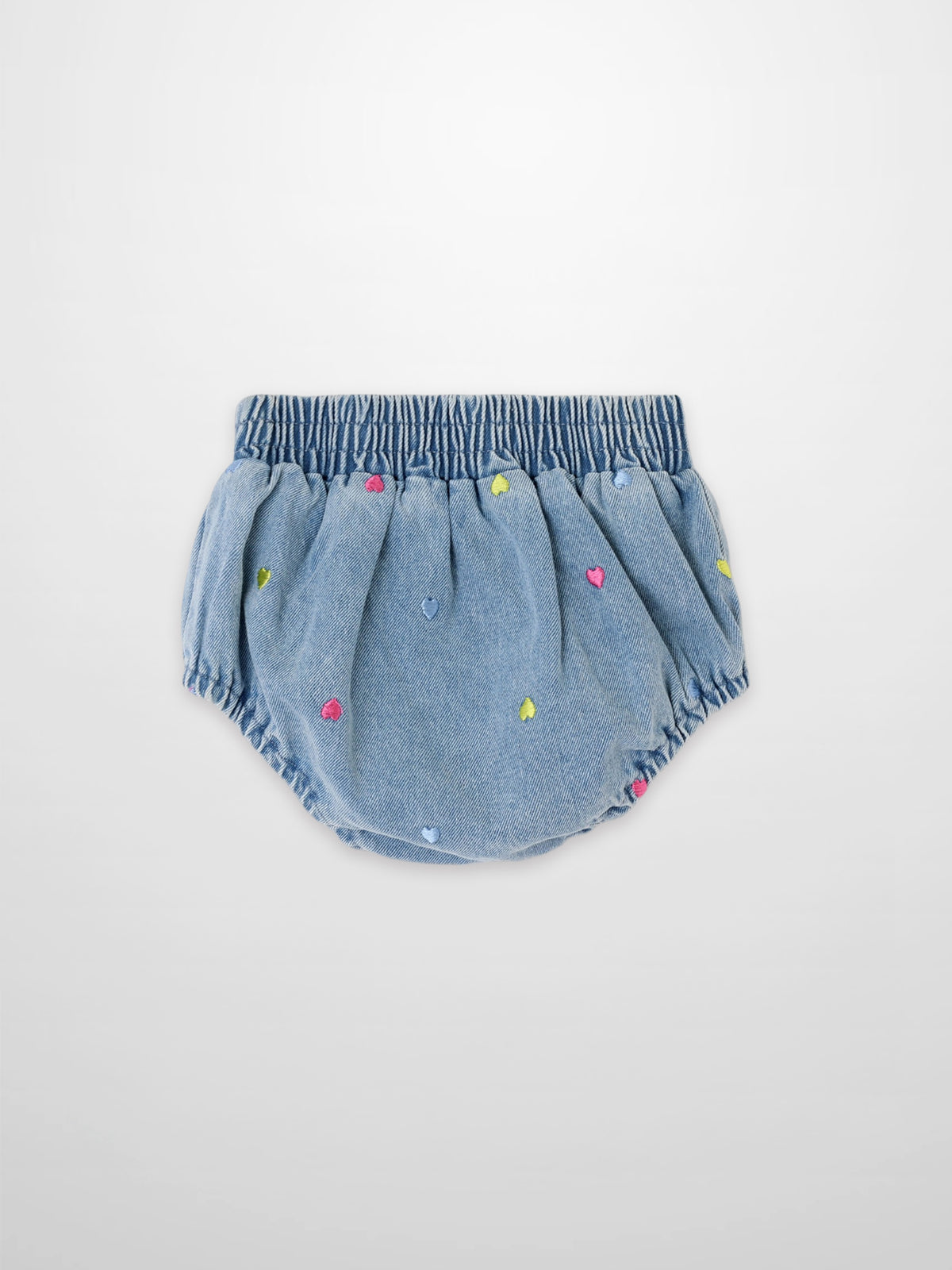 Embroidered Heart Denim Bloomers by Adee; light blue denim girls&