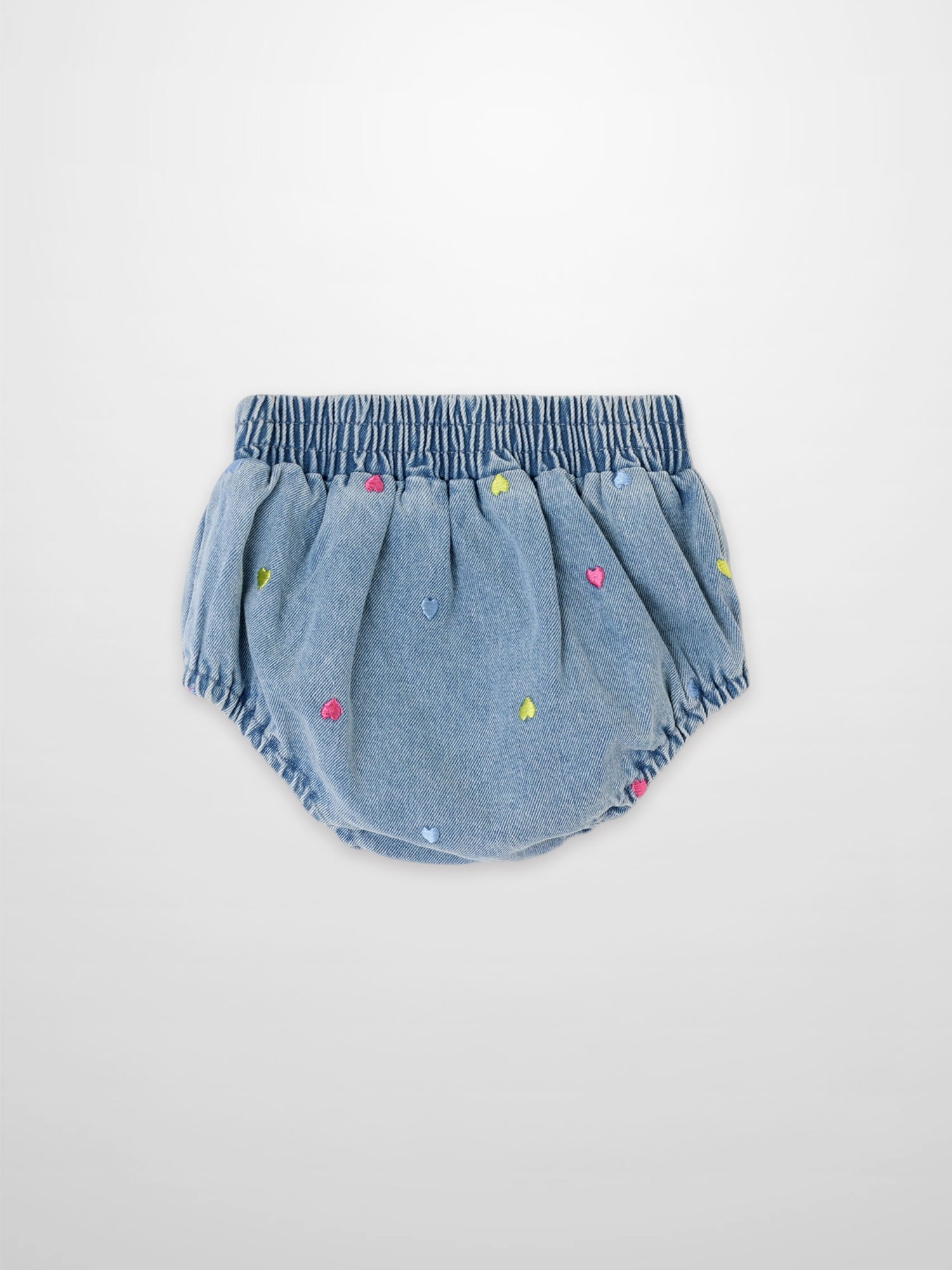 Embroidered Heart Denim Bloomers by Adee; light blue denim girls&