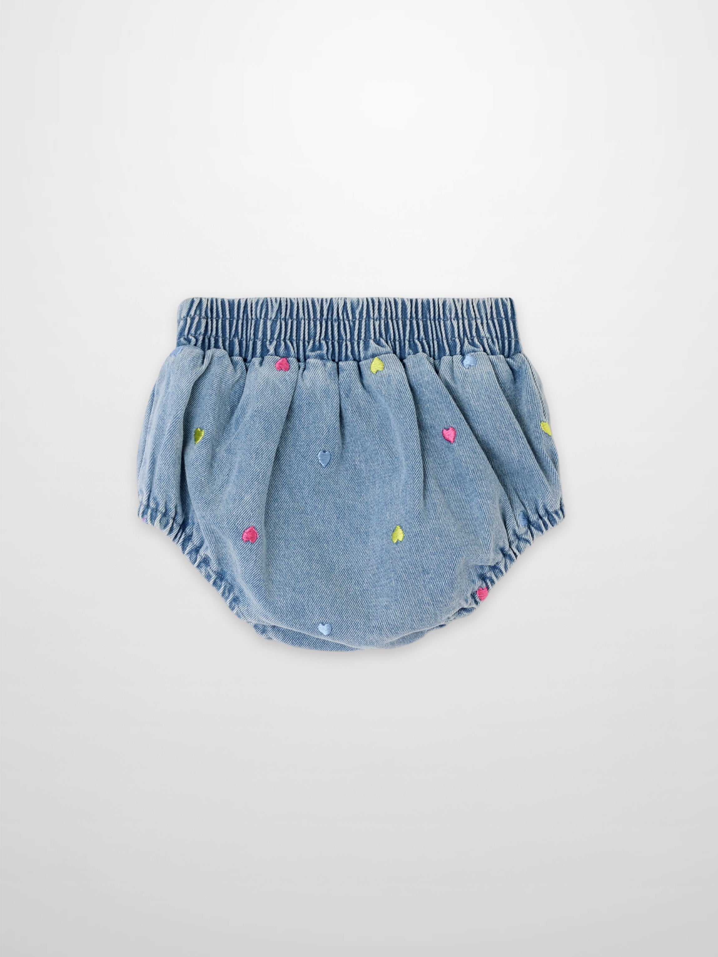 Embroidered Heart Denim Bloomers by Adee; light blue denim girls&