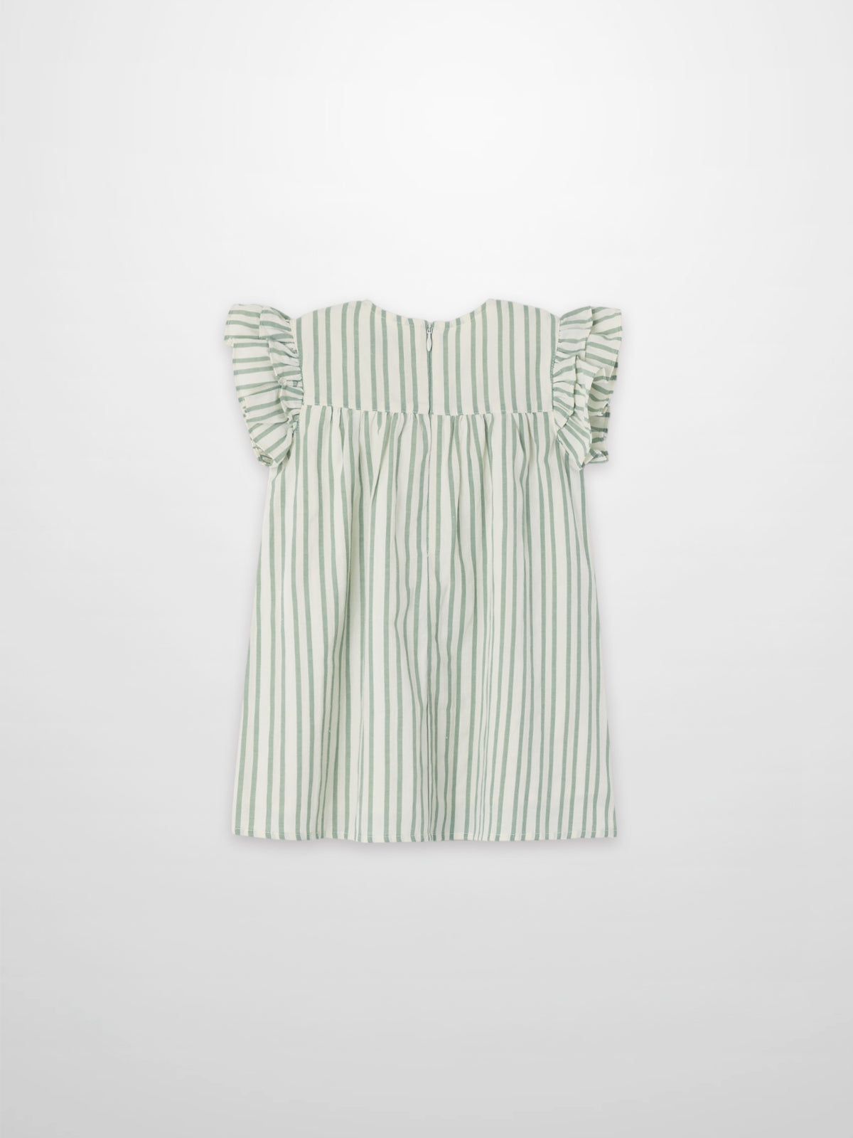 Green striped Adee girls dressy dress with flutter sleeves