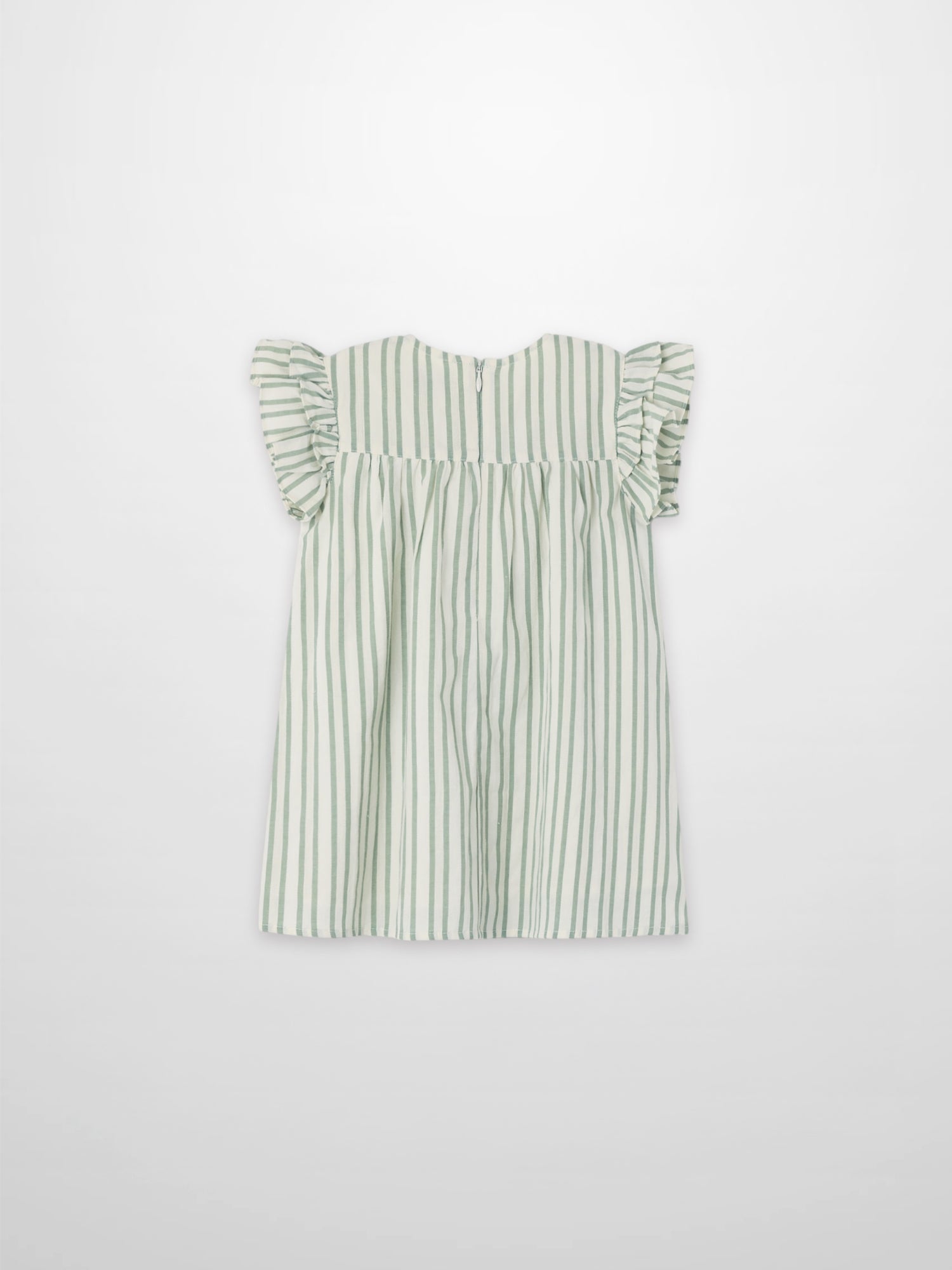 Green striped Adee girls dressy dress with flutter sleeves