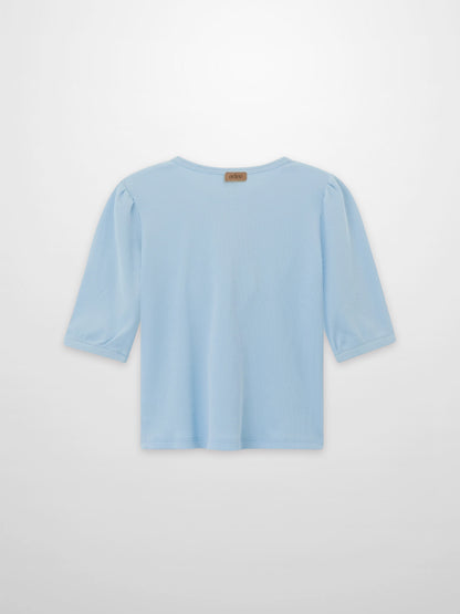 3/4 puff sleeve T-shirt for girls in light blue ribbed knit by Adee
