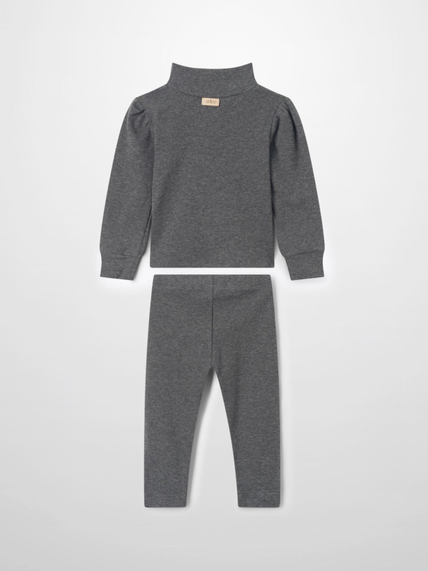 Ribbed Leggings Set with Puff Sleeves - Grey