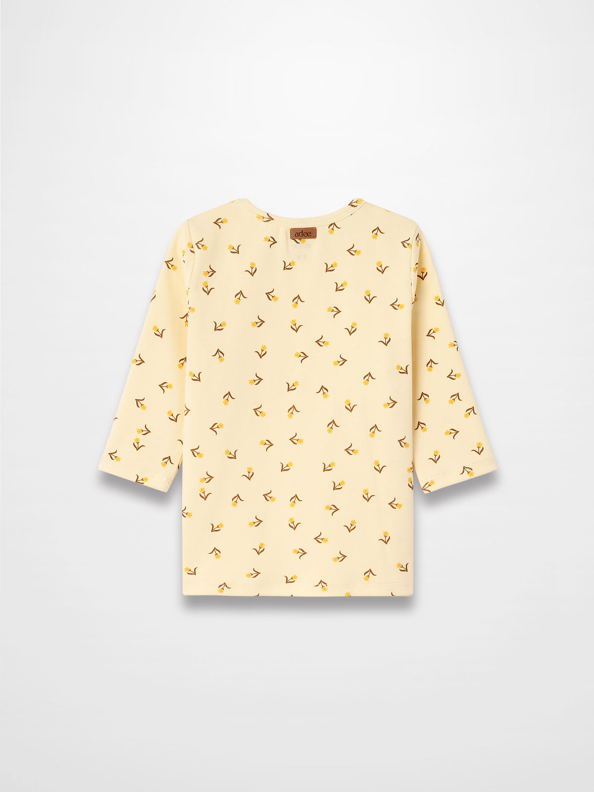Butter Yellow Tulip T-shirt for girls, Adee brand, 3/4 sleeves, small floral print