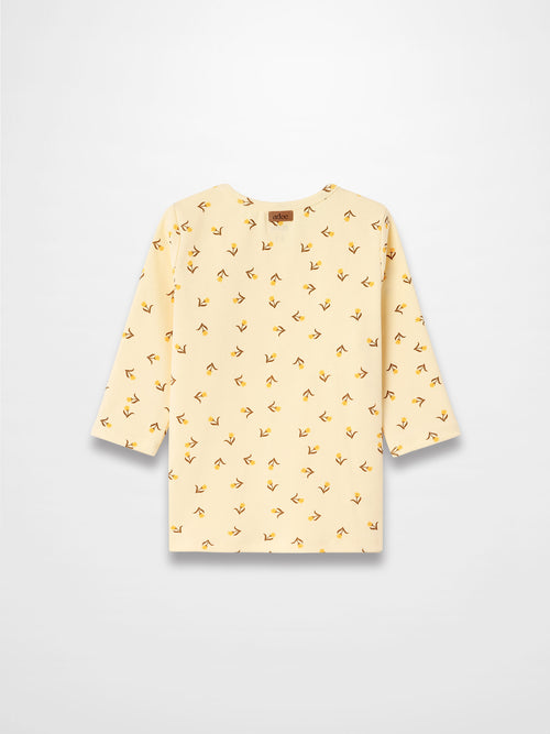 Butter Yellow Tulip T-shirt for girls, Adee brand, 3/4 sleeves, small floral print