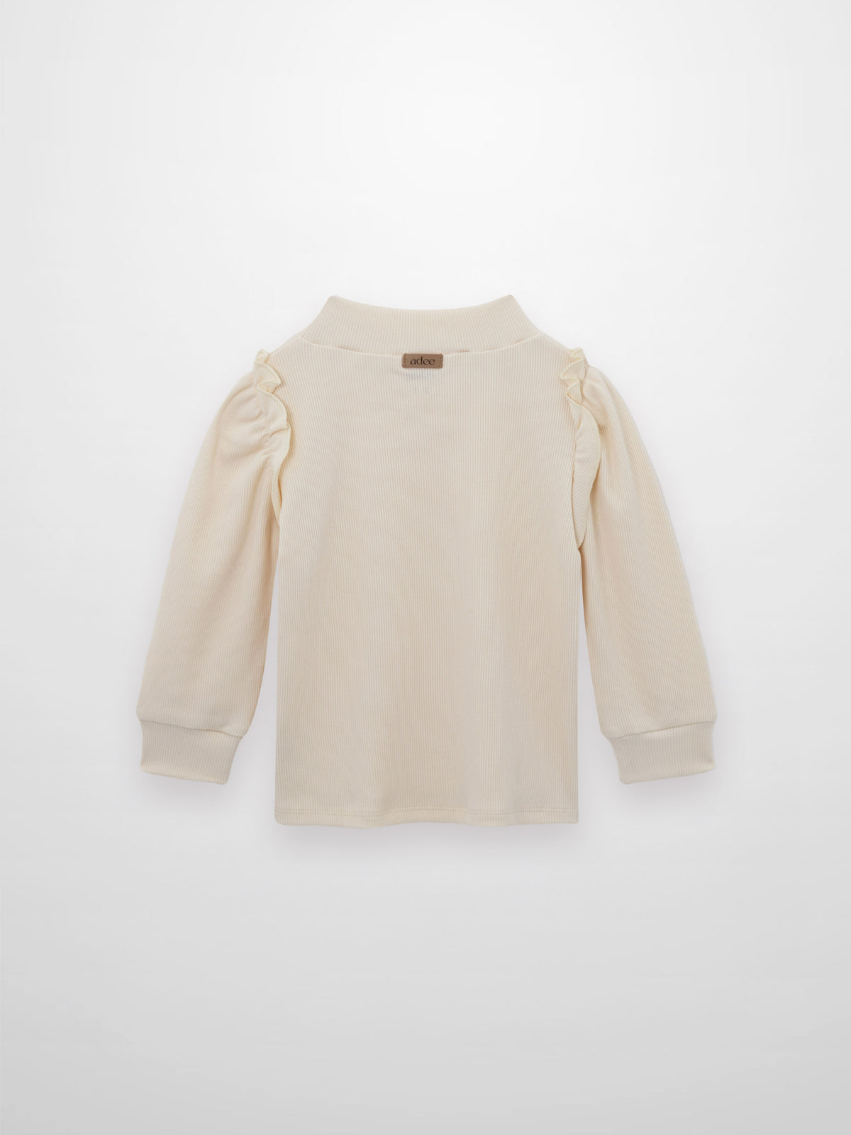 Ruffle Puff Sleeve Mock Neck Shirt in Ivory by Adee, girls top.