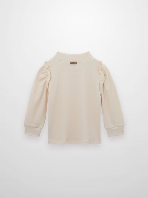 Ruffle Puff Sleeve Mock Neck Shirt in Ivory by Adee, girls top.