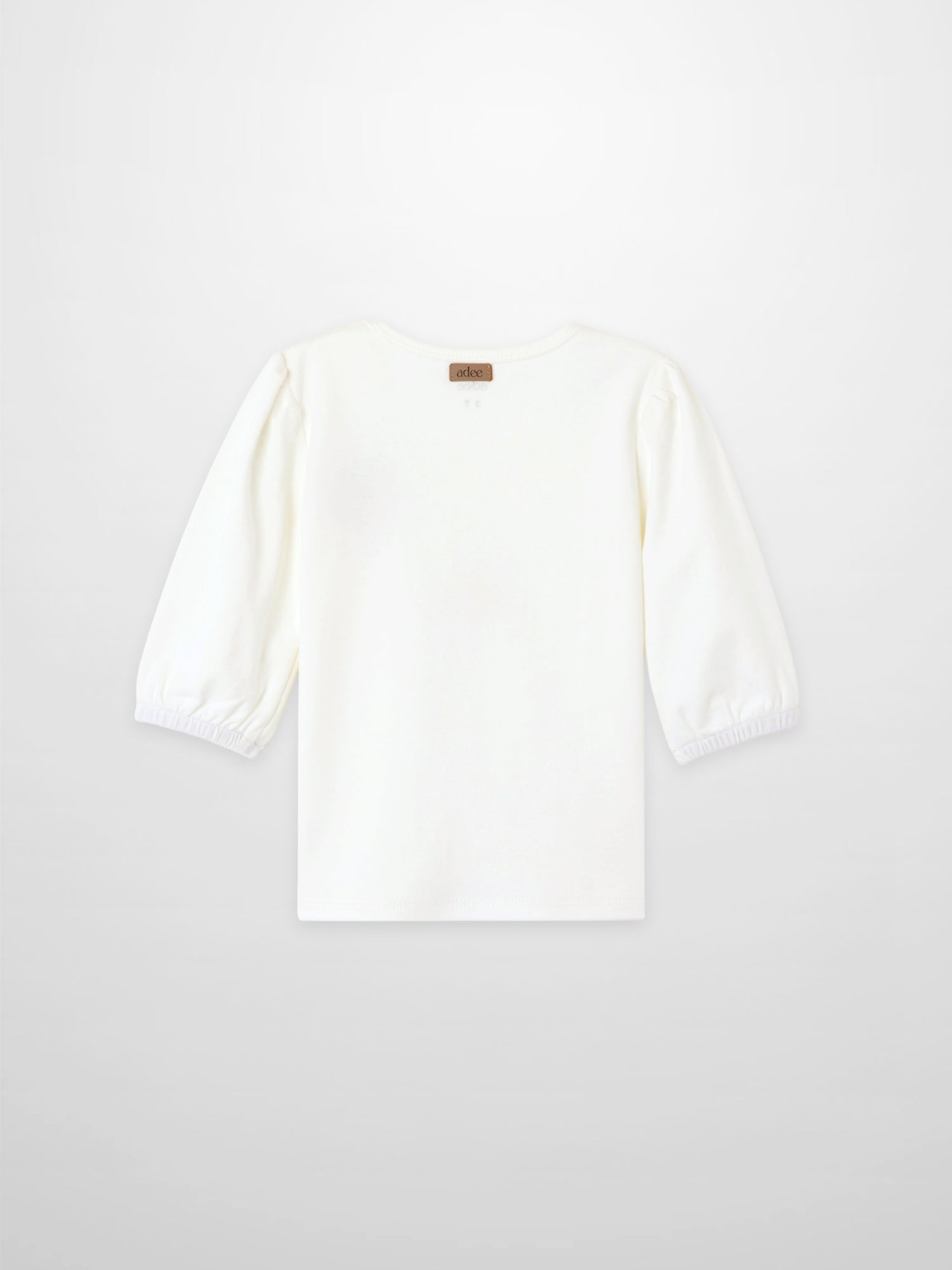 Embroidered Strawberry 3/4 Puff Sleeve T-shirt for girls, white with Adee label