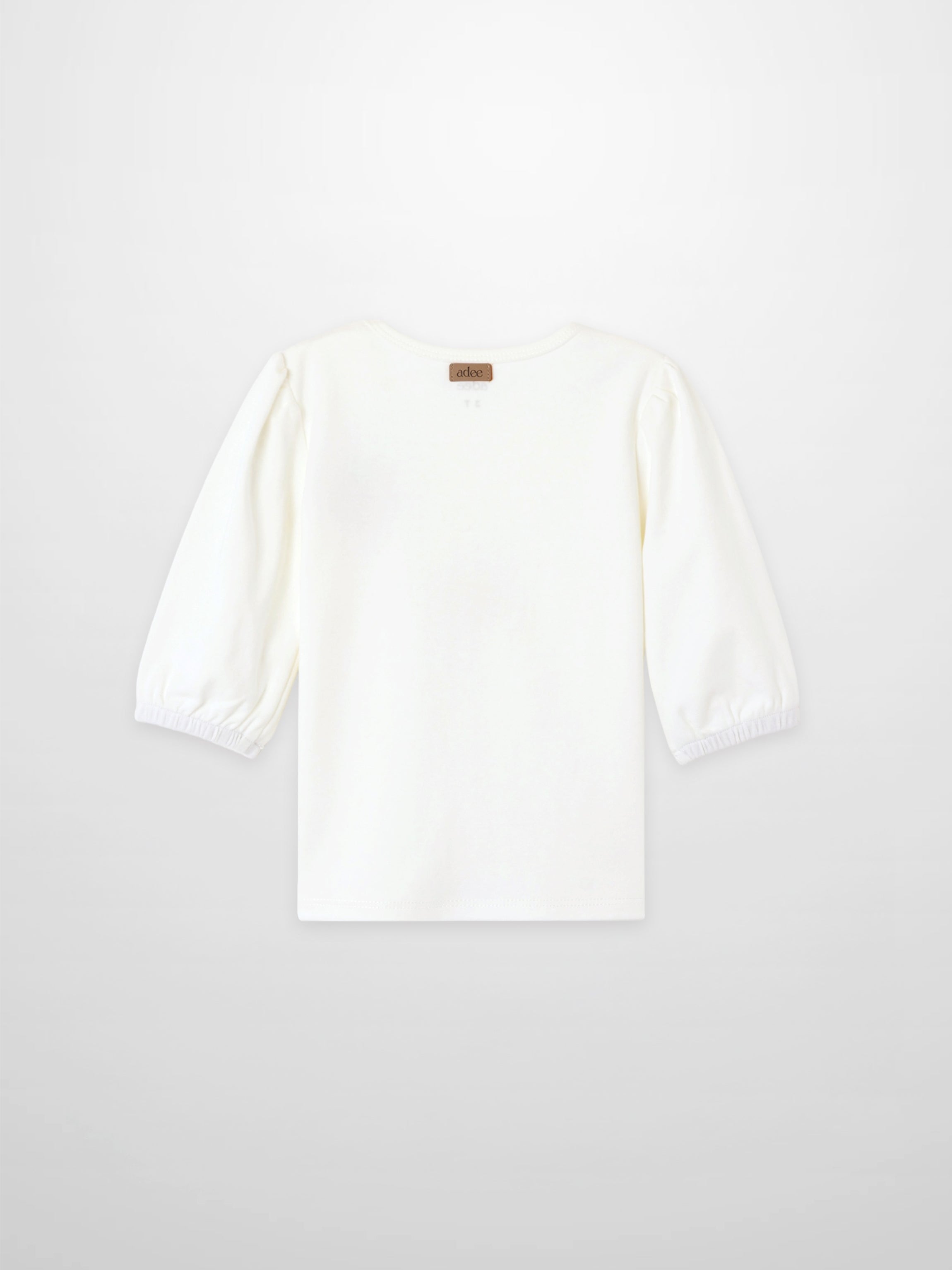 Embroidered Strawberry 3/4 Puff Sleeve T-shirt for girls, white with Adee label