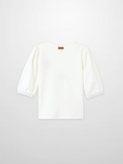 Embroidered Strawberry 3/4 Puff Sleeve T-shirt for girls, white with Adee label