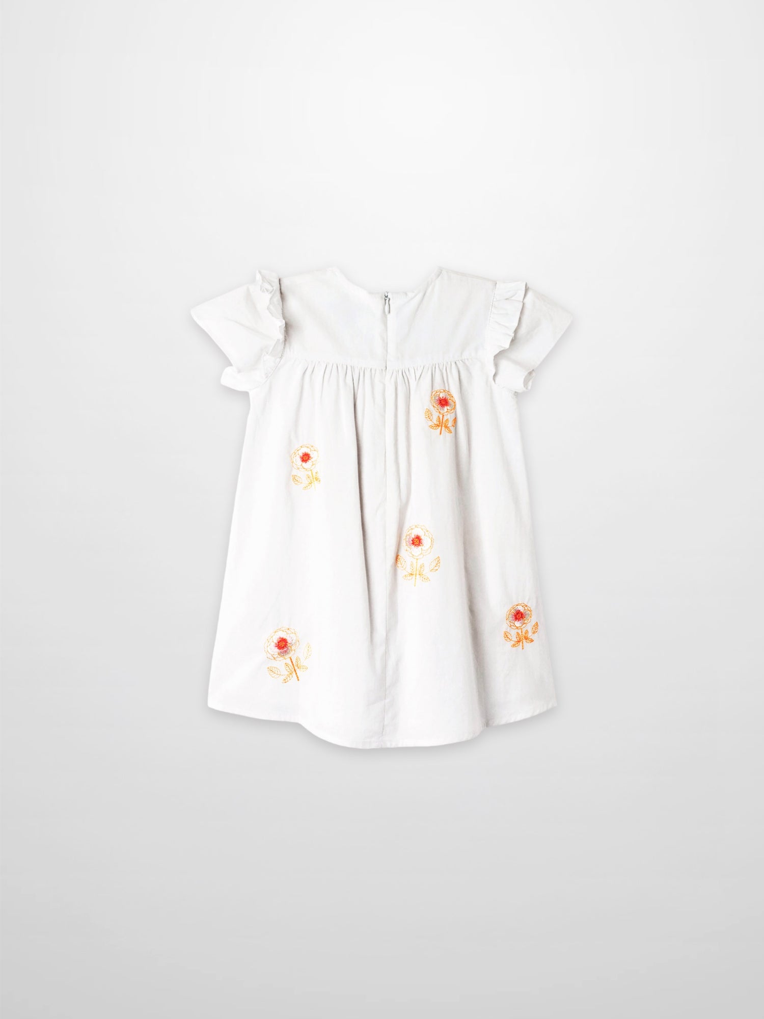 Embroidered Flower Dress - Short Sleeve for girls, Adee; white dress with orange floral embroidery
