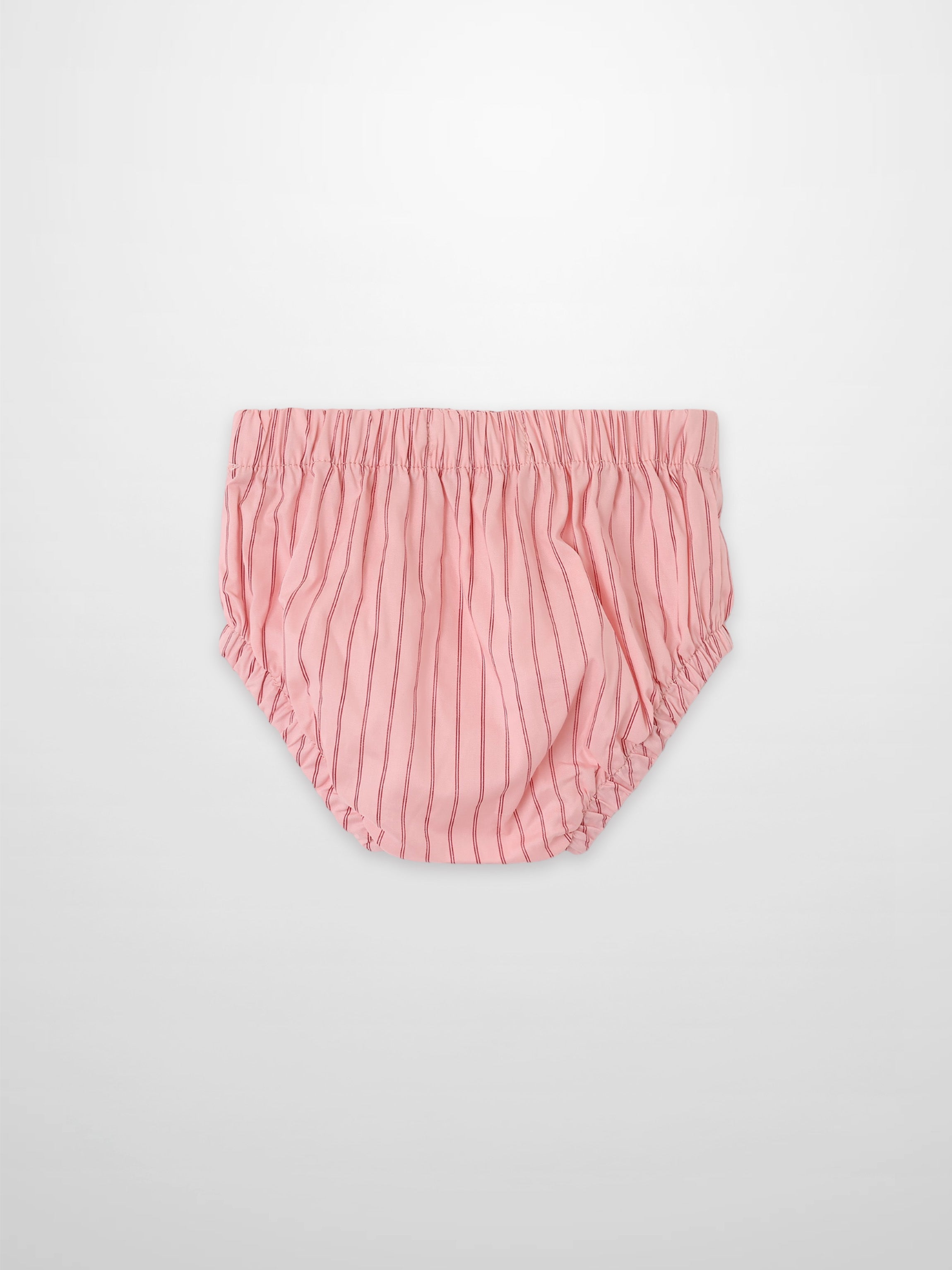 Striped cotton bloomers for girls by Adee in pink with red vertical stripes