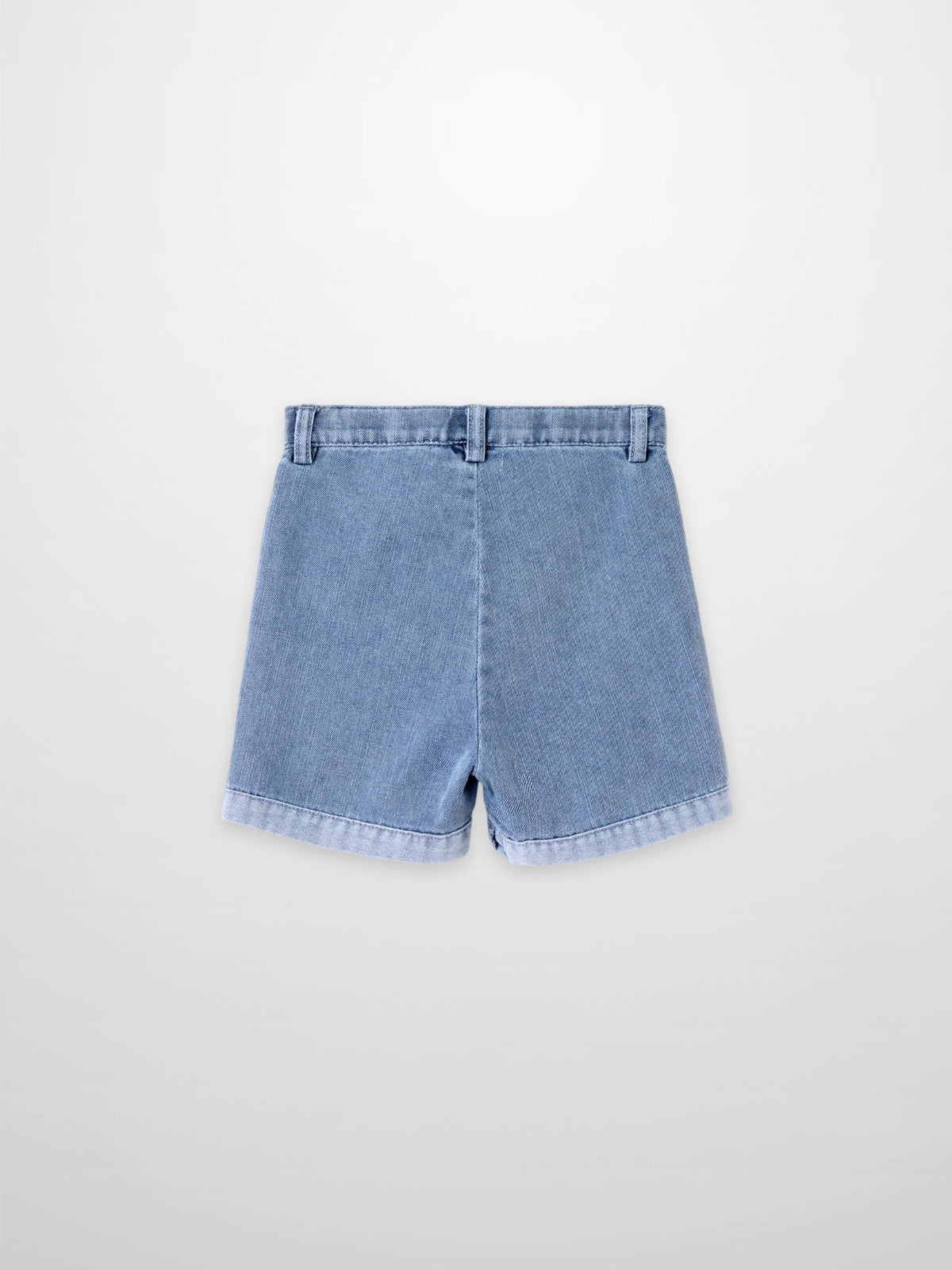 Cuffed denim shorts for boys by Adee in light blue denim fabric.