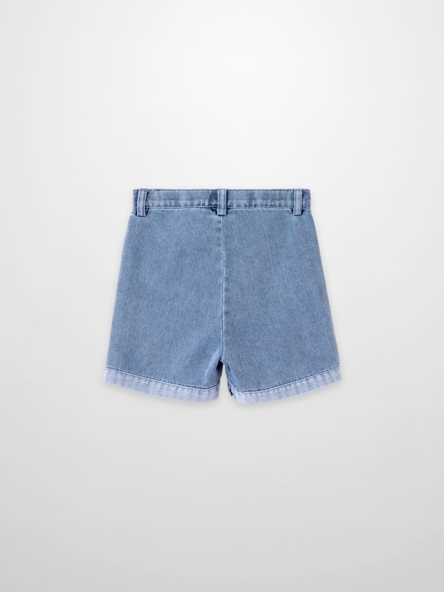 Cuffed denim shorts for boys by Adee in light blue denim fabric.