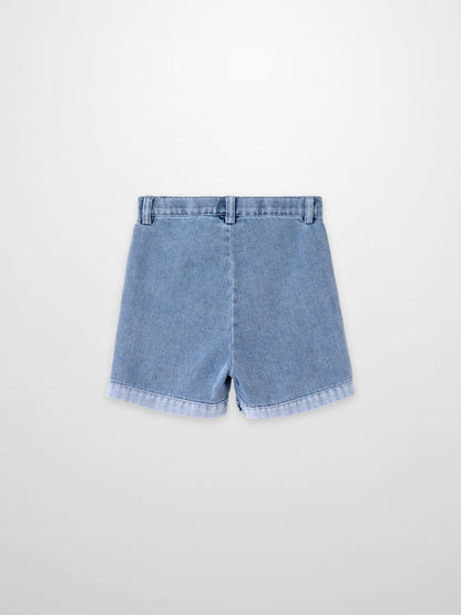 Cuffed denim shorts for boys by Adee in light blue denim fabric.