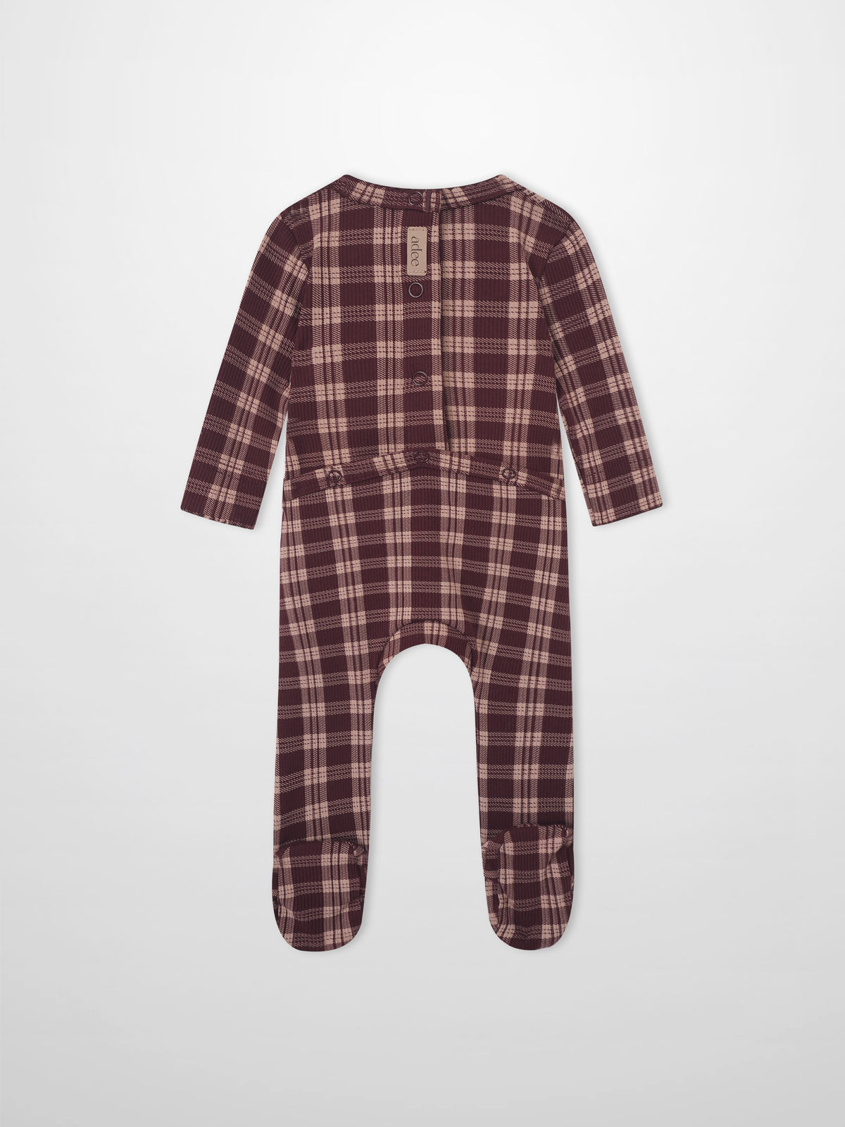 Girls Stretchies burgundy plaid one-piece by Adee with footed legs
