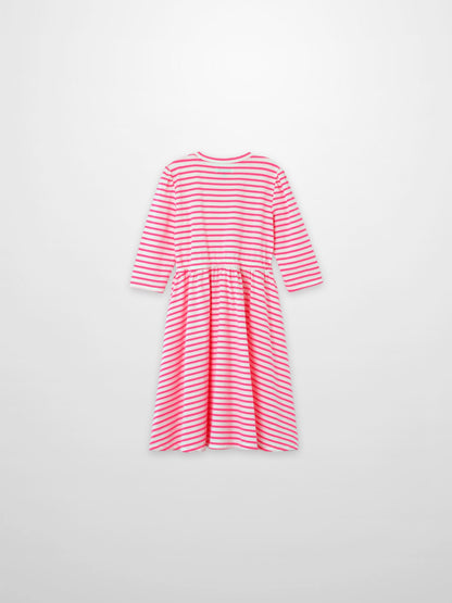 Neon Pink Striped Dress for Girls by Adee, with 3/4 sleeves and knee-length