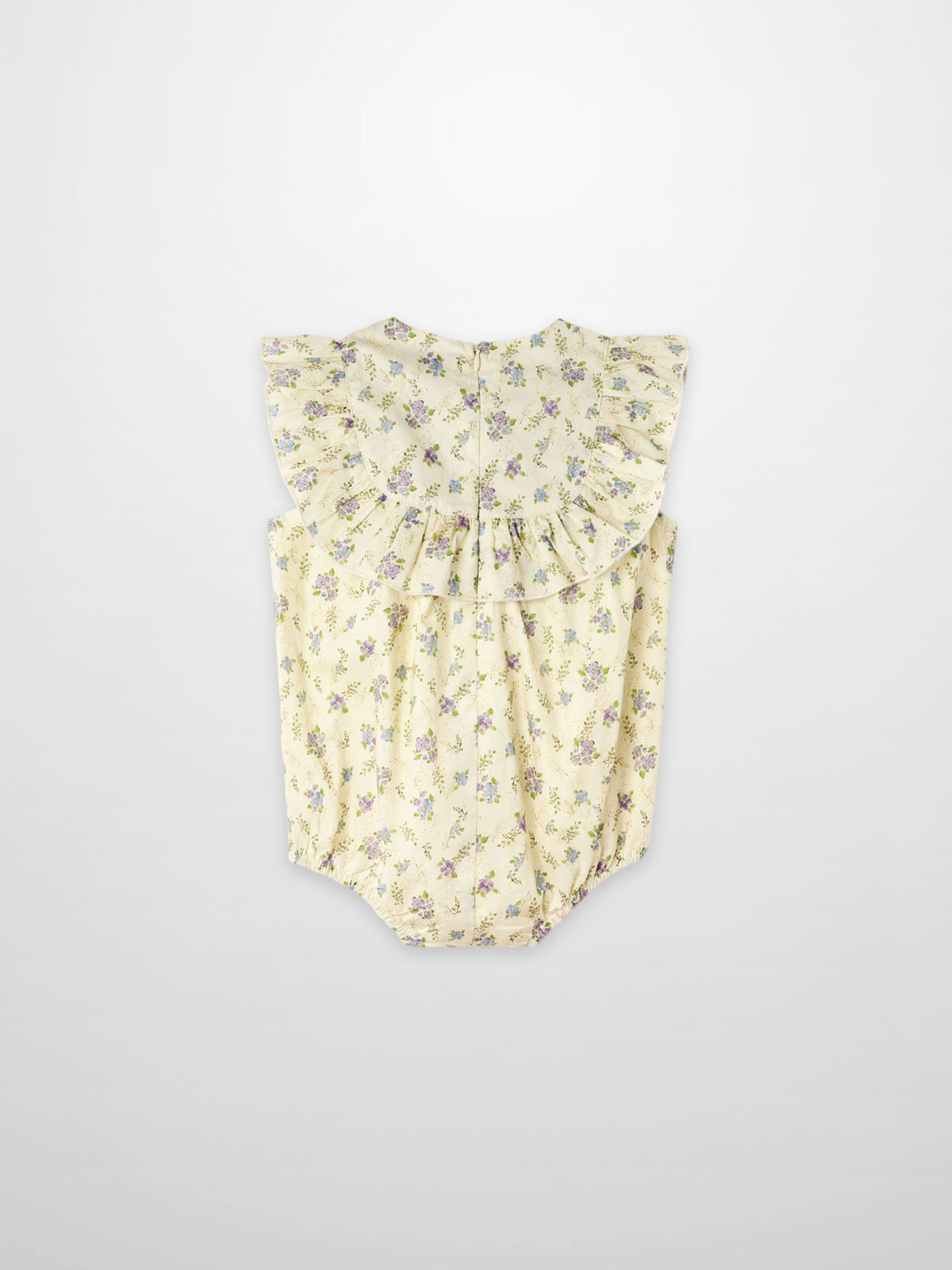 Adee Ivory Flower Romper for girls, dressy floral print on ivory fabric