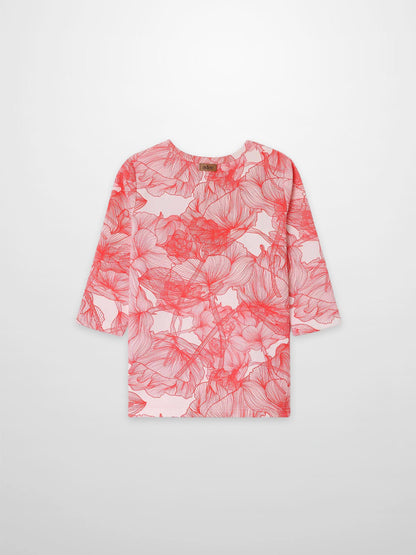 Adee Pink Petal 3/4 Sleeve T-shirt for girls with red floral print