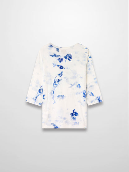 Blue Flower T-Shirt - 3/4 Sleeve