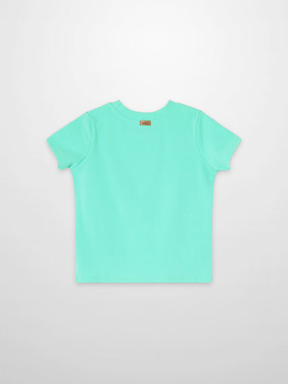 Thin Ribbed T-Shirt Mint Green for boys by Adee, back view with small neck label