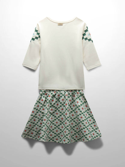 Green Diamond Skirt with 3/4 Sleeve Shirt