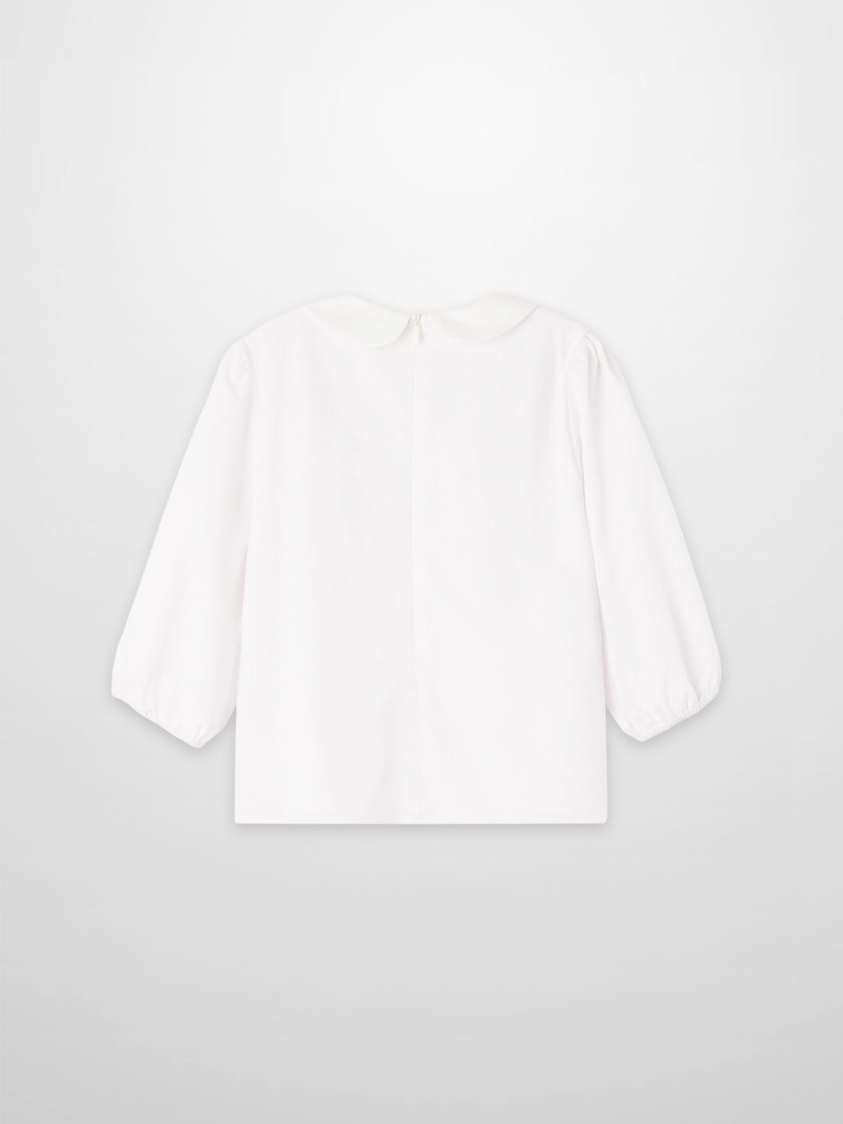 Embroidered Flower Shirt for girls, white dressy T-shirt with long puff sleeves by Adee.