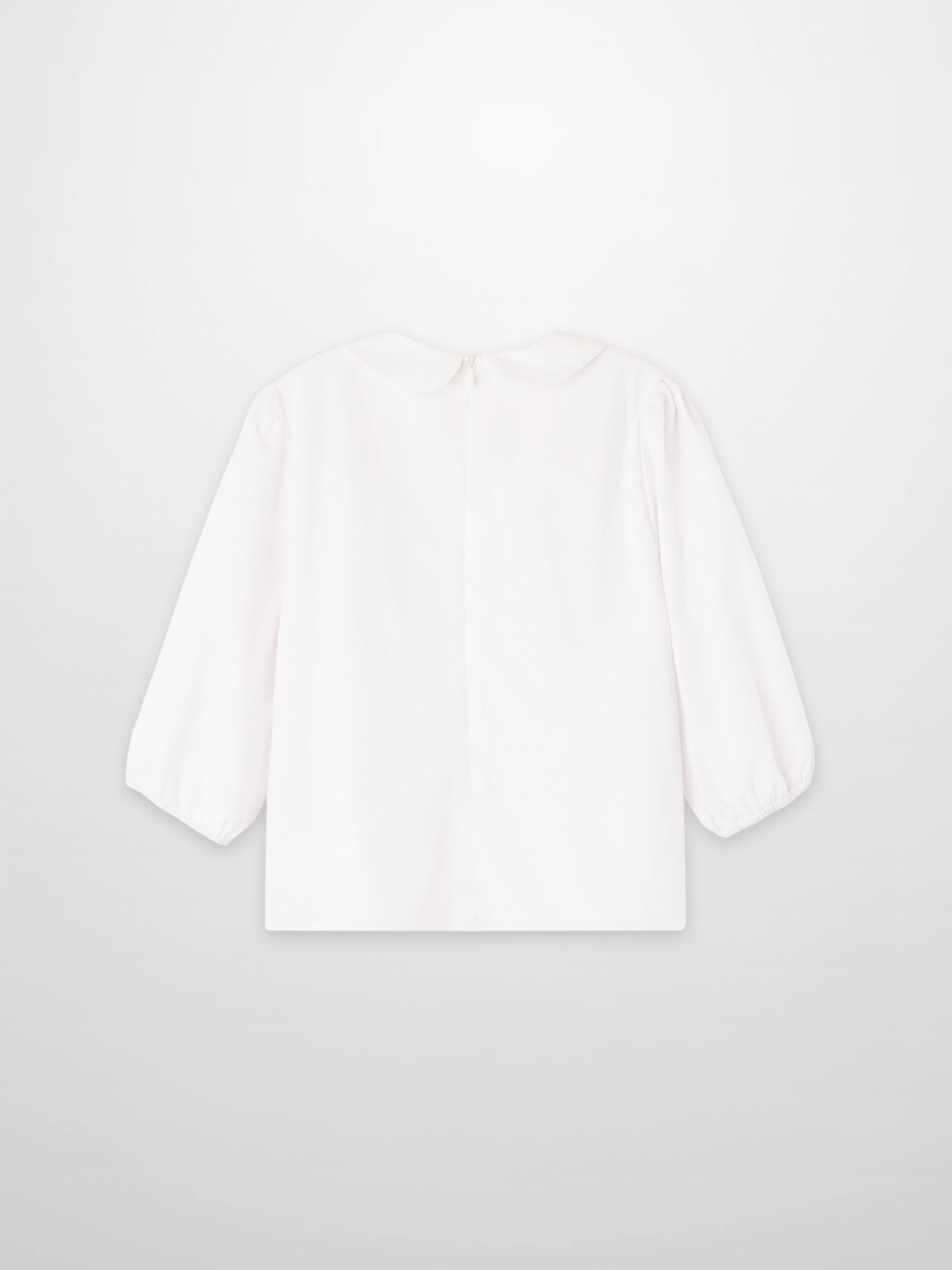 Embroidered Flower Shirt for girls, white dressy T-shirt with long puff sleeves by Adee.