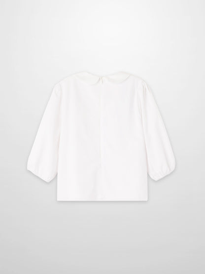 Embroidered Flower Shirt for girls, white dressy T-shirt with long puff sleeves by Adee.