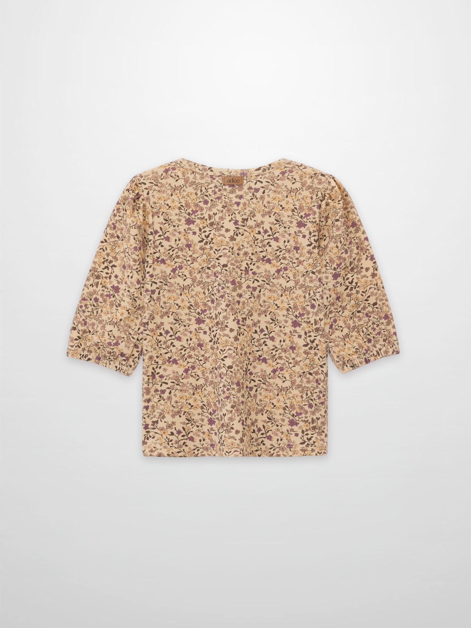 Purple Flower 3/4 Sleeve Shirt by Adee, beige floral print girls’ top