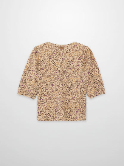 Purple Flower 3/4 Sleeve Shirt by Adee, beige floral print girls’ top