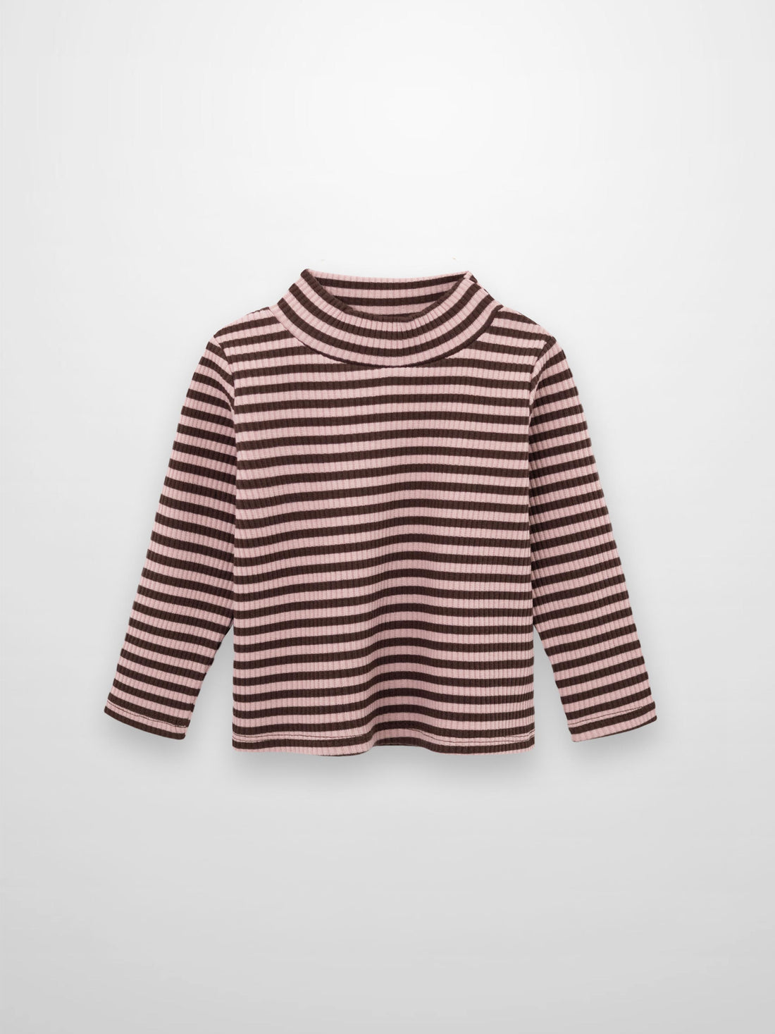 Striped Mock Neck T-Shirt - Brown &amp; Pink