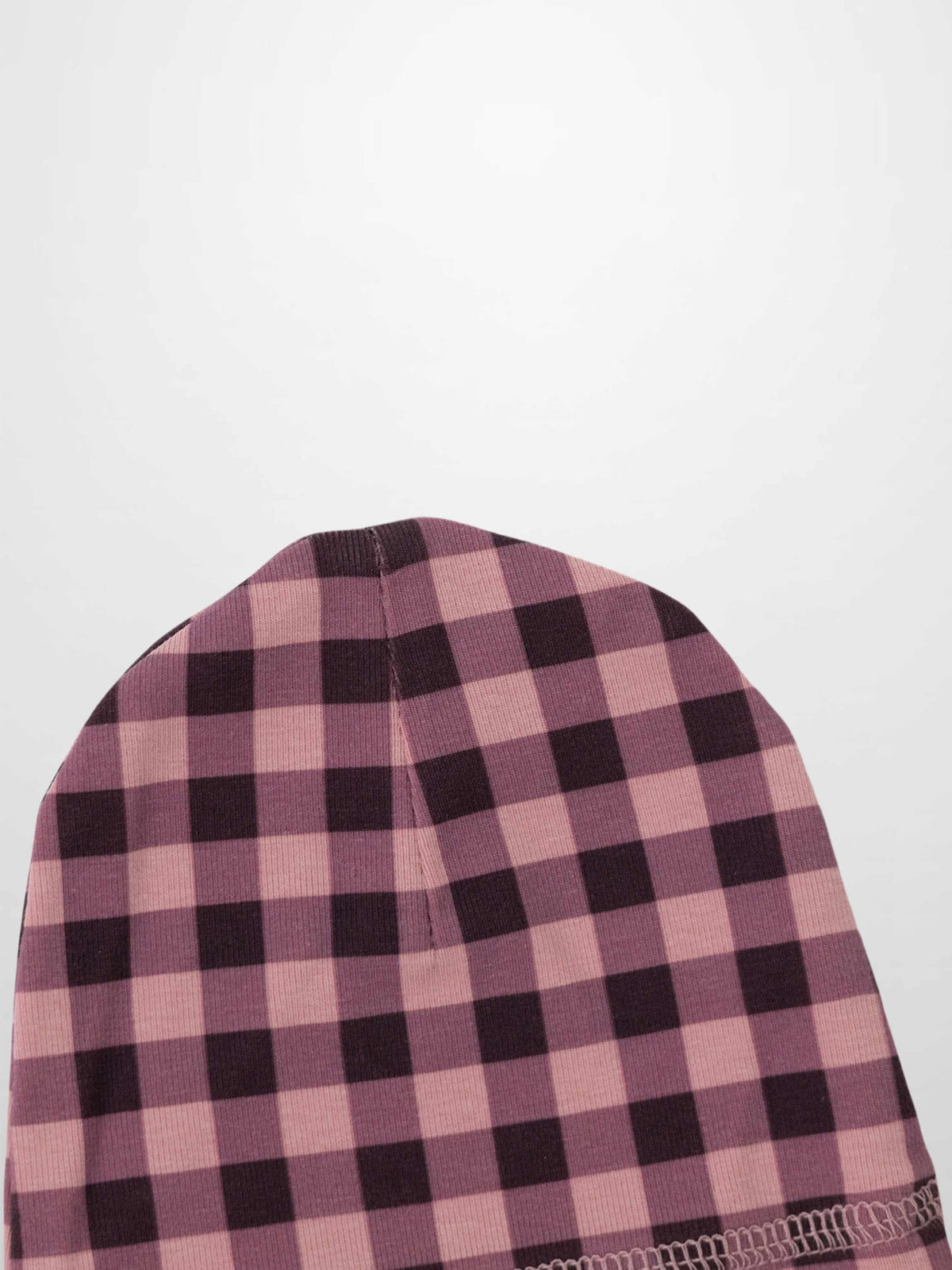 Pink and red gingham girls beanie, knit fabric
