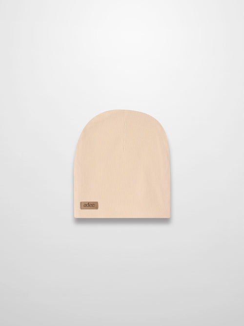 Thin ribbed ivory beanie by Adee, unisex knit hat