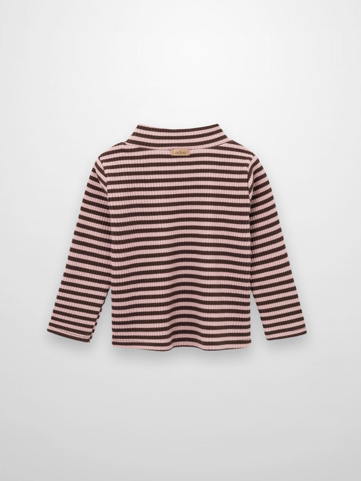 Striped mock-neck t-shirt for girls in brown and pink, long-sleeve, Adee