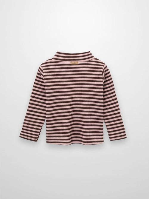 Striped mock-neck t-shirt for girls in brown and pink, long-sleeve, Adee