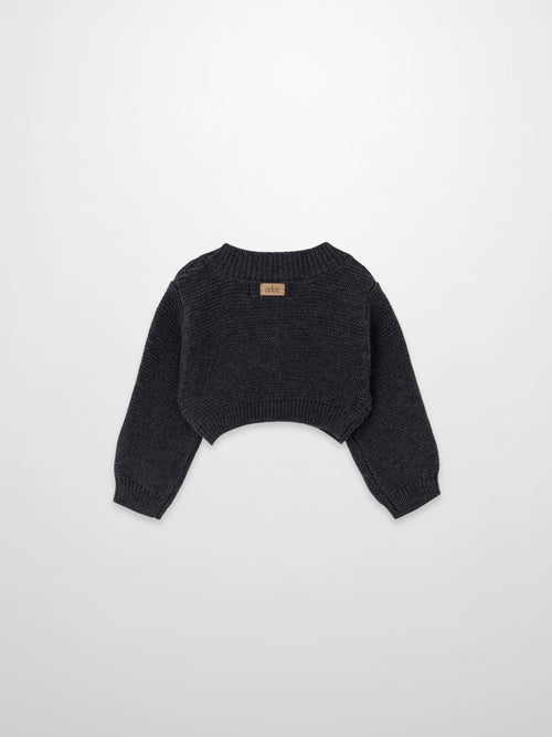 Cropped cardigan by Adee in heather grey, unisex dressy top.
