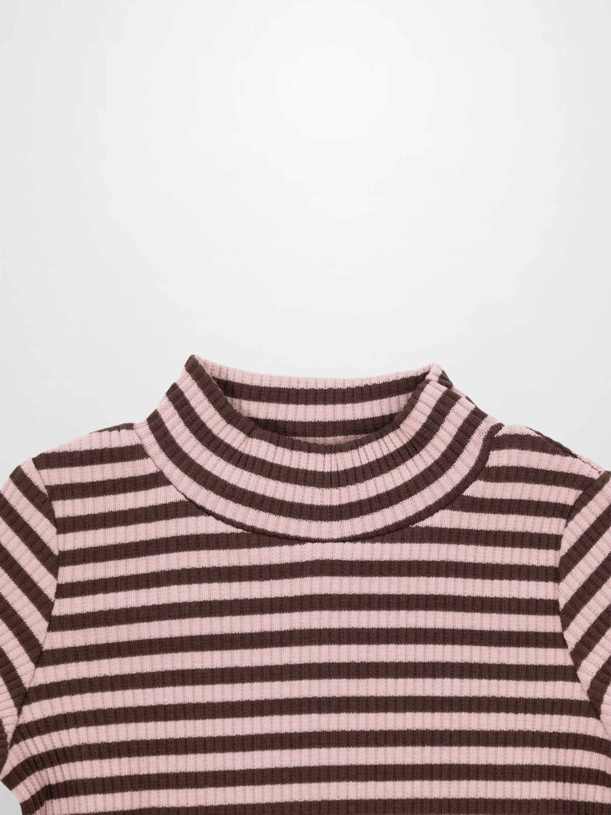 Striped mock-neck t-shirt for girls in brown and pink