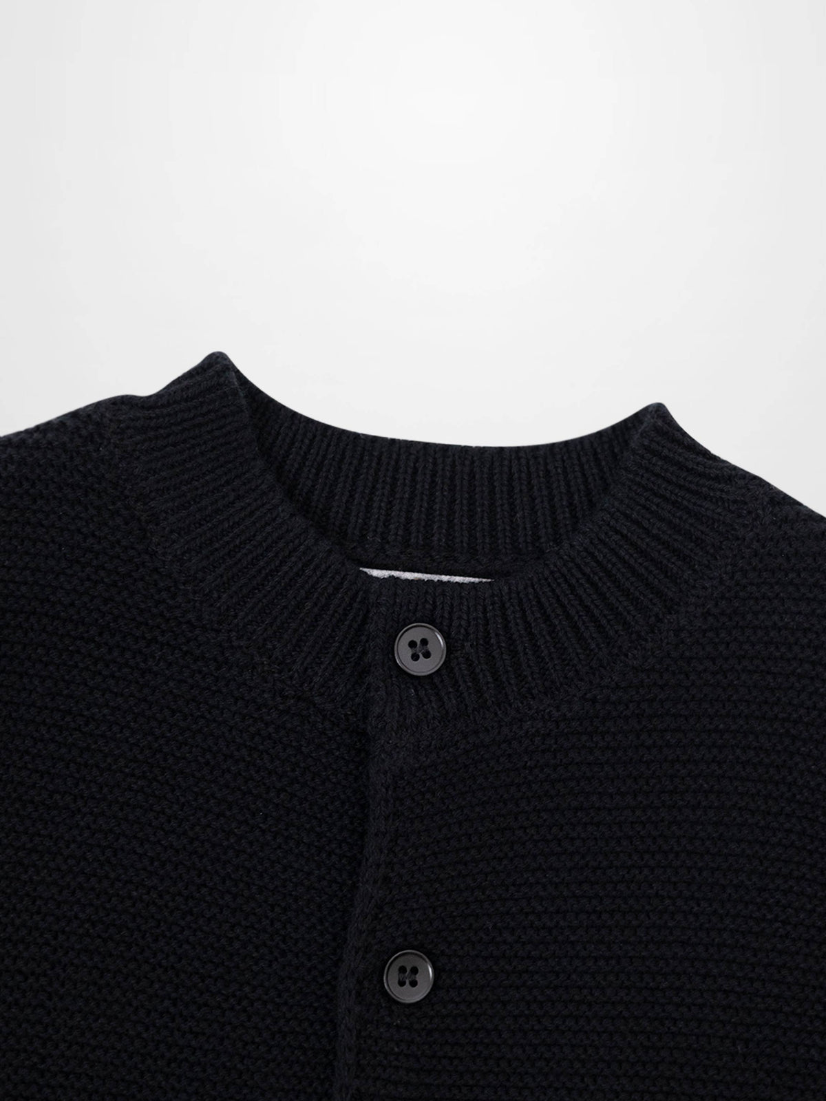 Knit Cardigan - Black by Adee; unisex dressy top with ribbed collar and button front