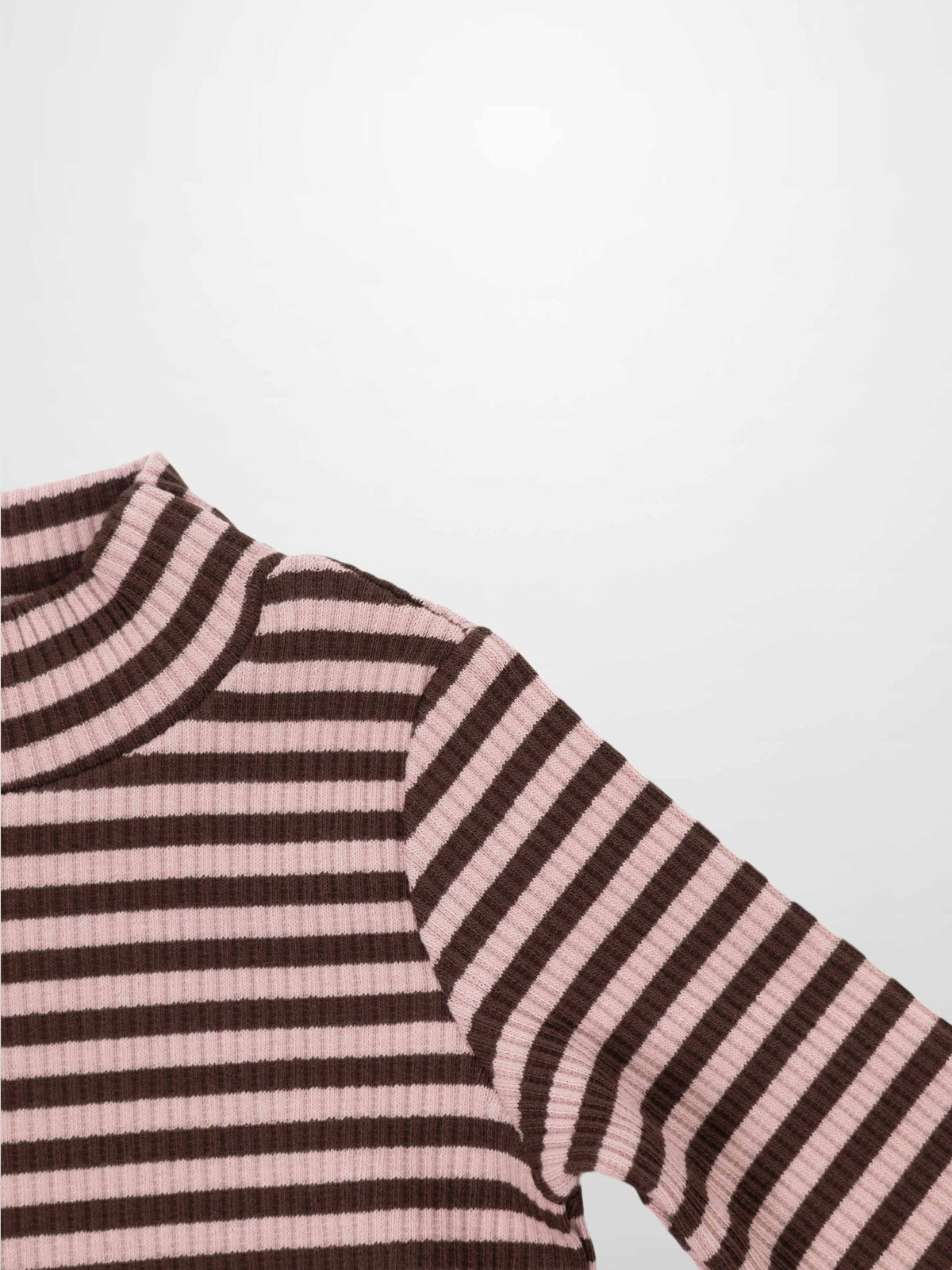 Striped mock-neck t-shirt for girls in brown and pink knit fabric