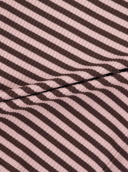 Striped Mock Neck T-Shirt - Brown &amp; Pink