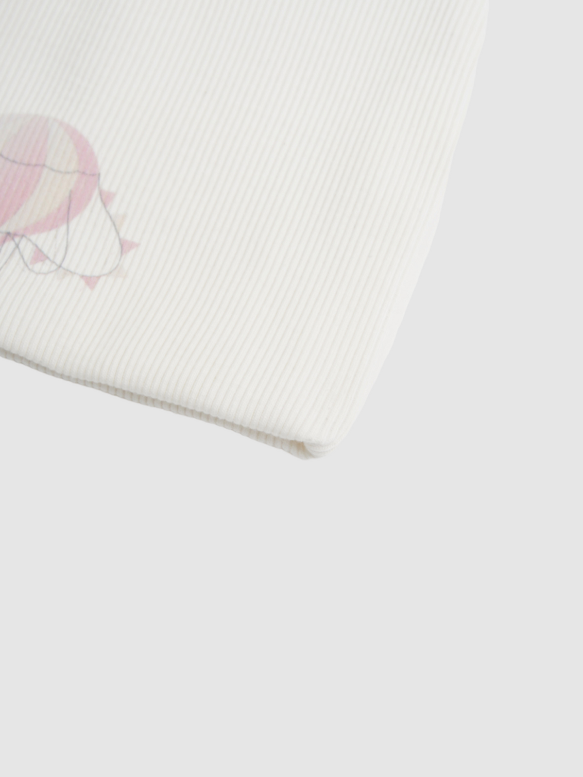 Pink Balloon Beanie for girls by Adee; white ribbed knit with pink balloon graphic.