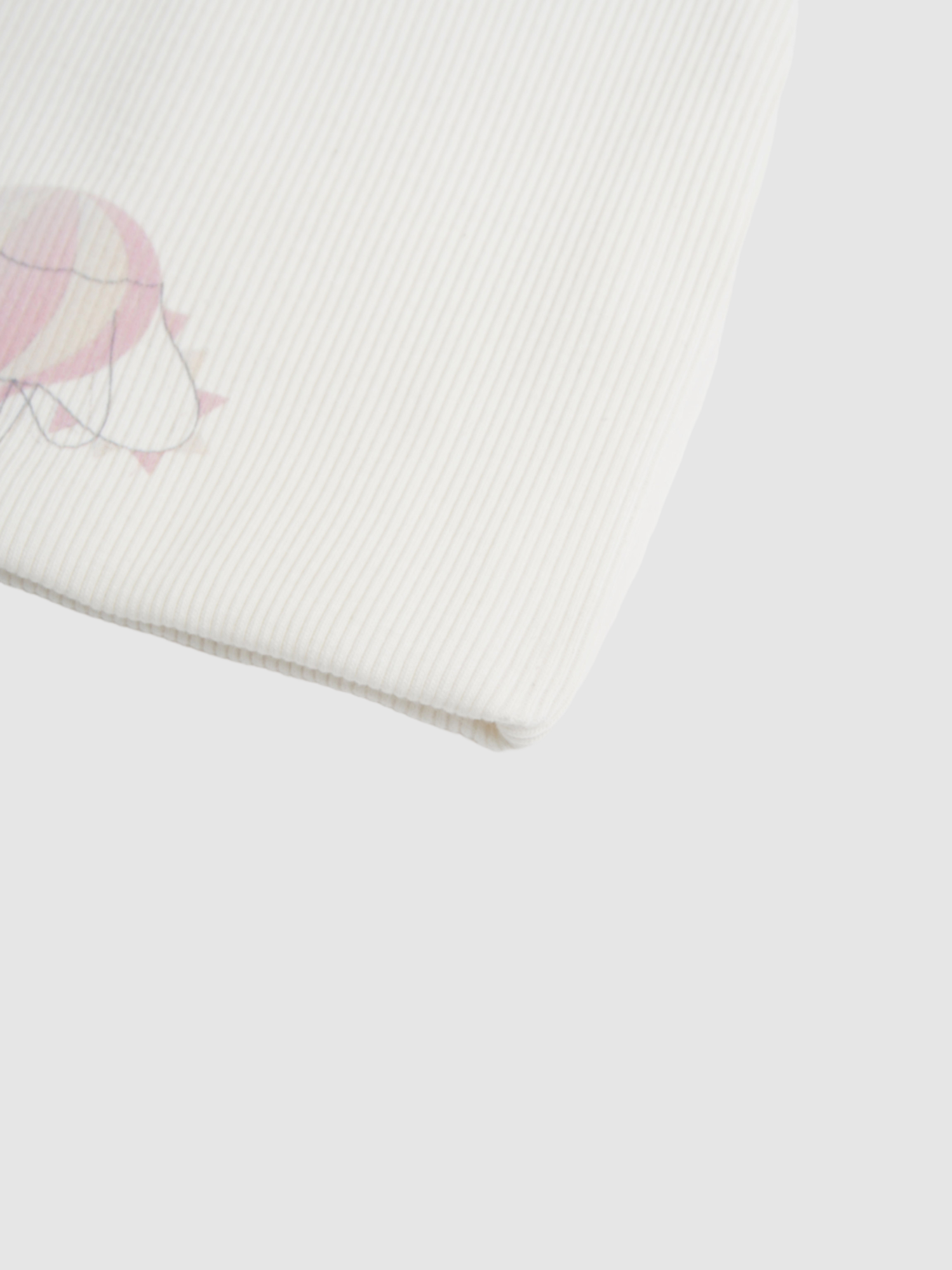 Pink Balloon Beanie for girls by Adee; white ribbed knit with pink balloon graphic.