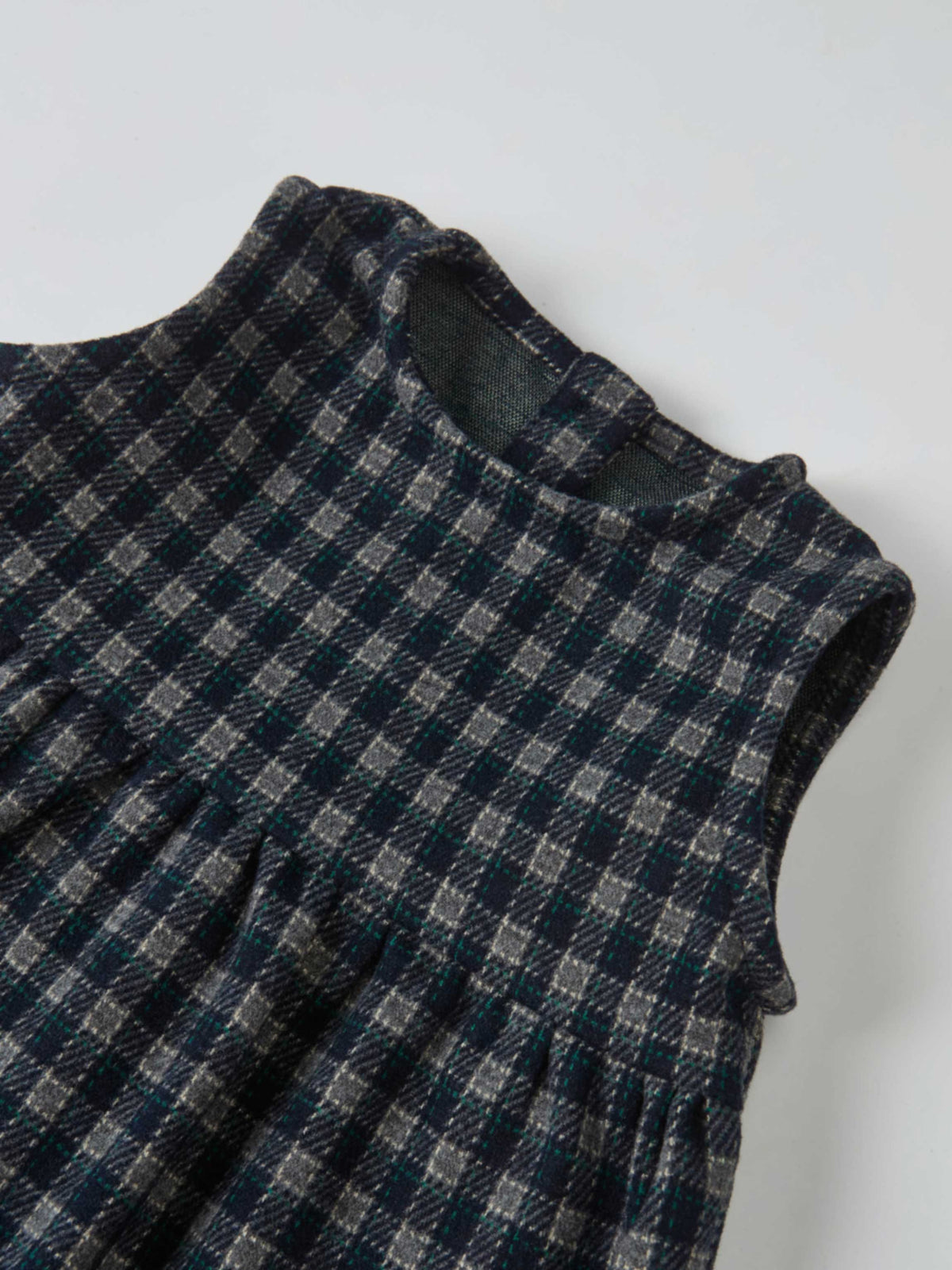 Plaid Overalls - Navy by Adee; boys dressy overalls in navy-gray plaid fabric.