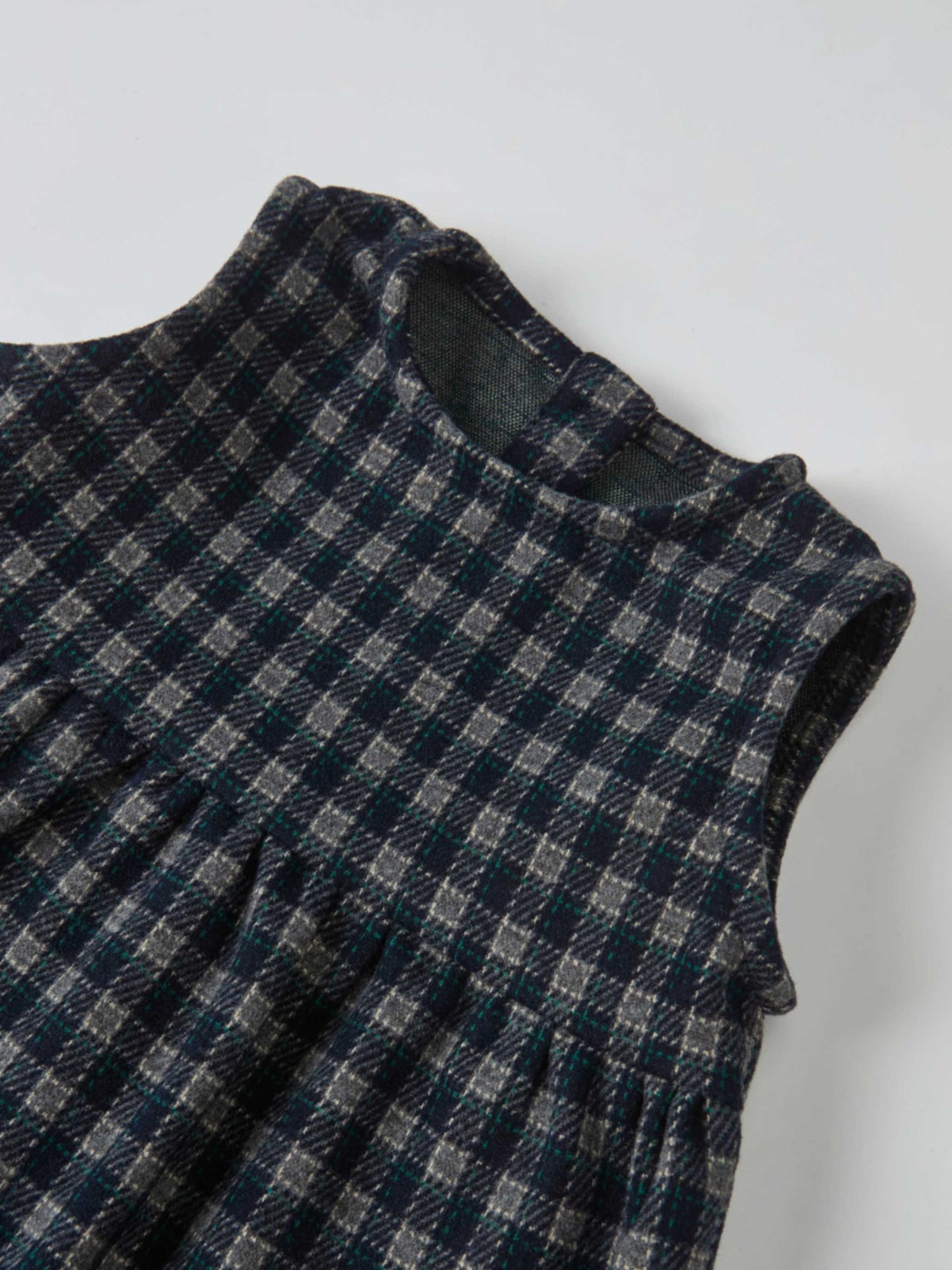 Plaid Overalls - Navy by Adee; boys dressy overalls in navy-gray plaid fabric.
