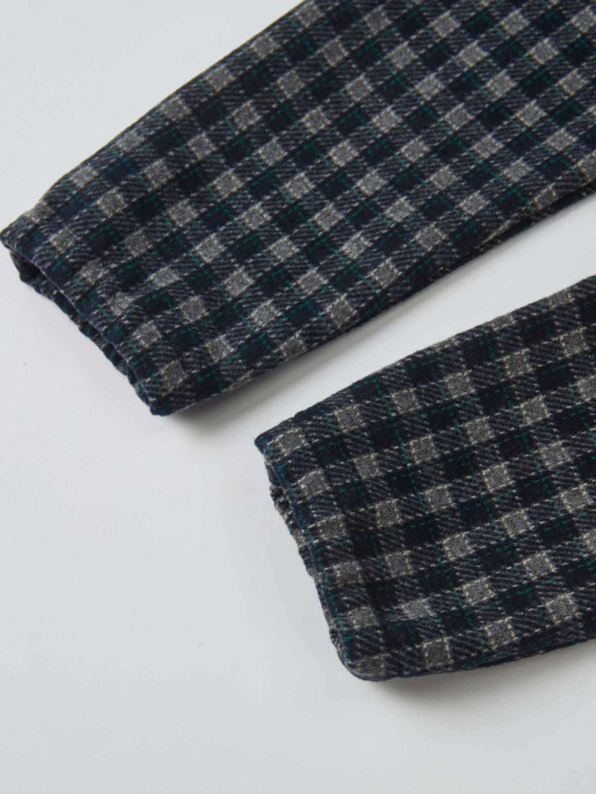 Plaid navy Adee boys dressy overalls fabric close-up